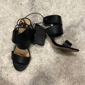 Black tie strap wide heel